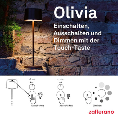 Zafferano - Olivia Pro Kabellose LED-Tischleuchte aus Aluminium, dimmbar, IP65-Schutz, Indoor/Outdoo