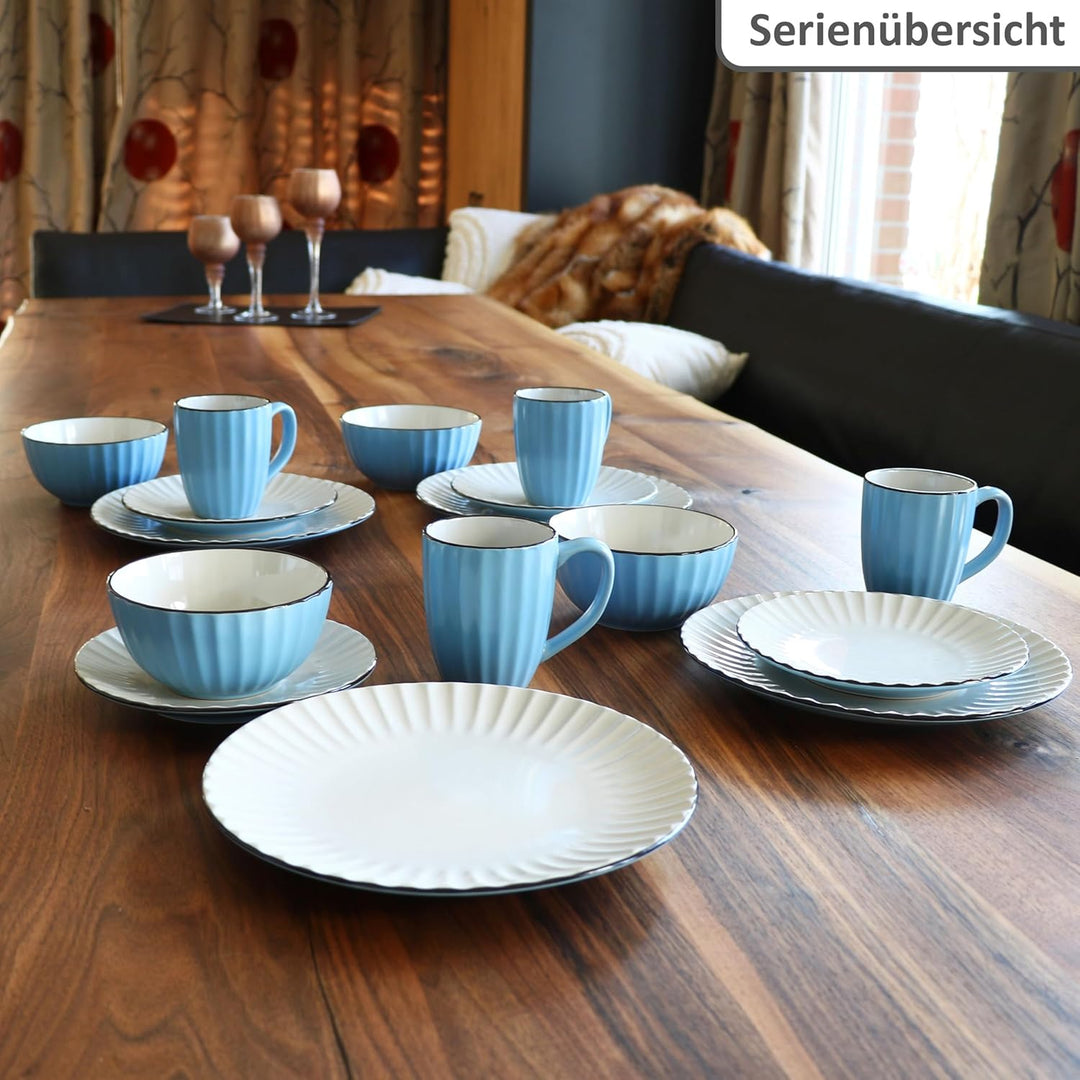 MÄSER OSITA Hellblau-Weiss 6er Set Kuchenteller I blau &amp; cremefarbene Steingut-Frühstücksteller für
