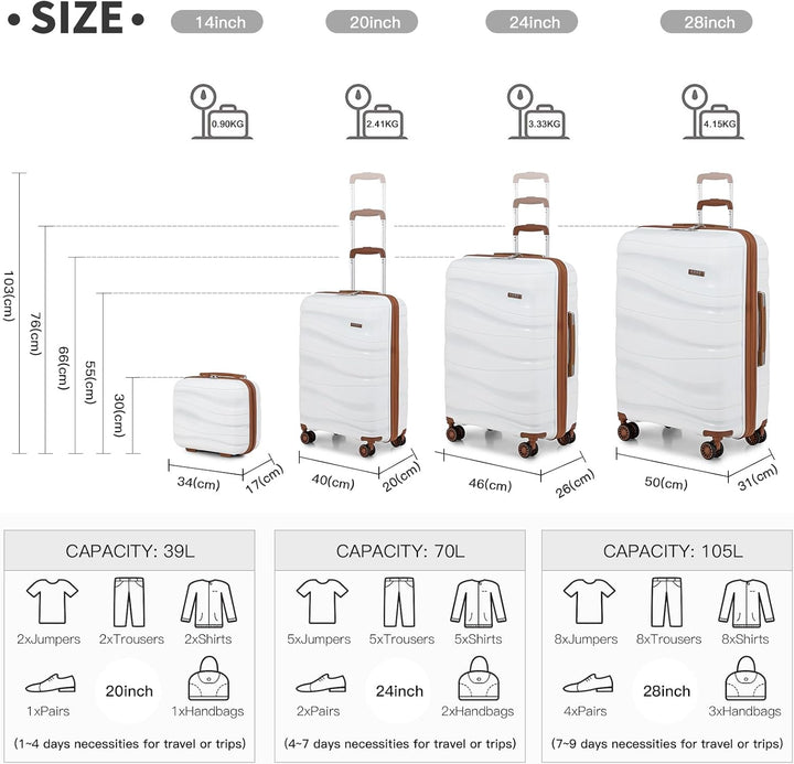KONO Koffer Trolley Reisekoffer Gross Leicht Hartschalenkoffer mit TSA Schloss Zwillingsrollen Rollk