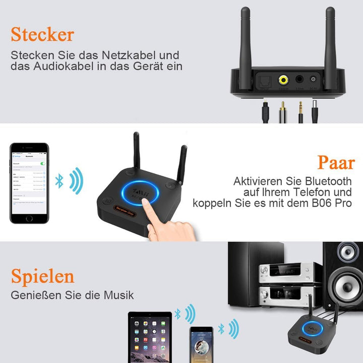 1Mii B06Pro Bluetooth 5.1 HiFi Empfänger, Kabelloser Audio Adapter mit Grosser Reichweite, aptX Low