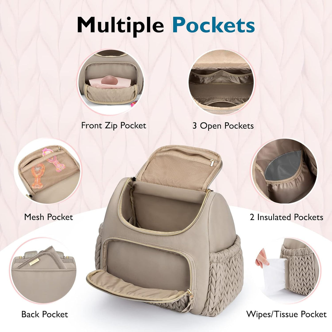 mommore Wickeltasche, kleiner Wickelrucksack, stylischer Baby-Reiserucksack mit isolierten Fächern,