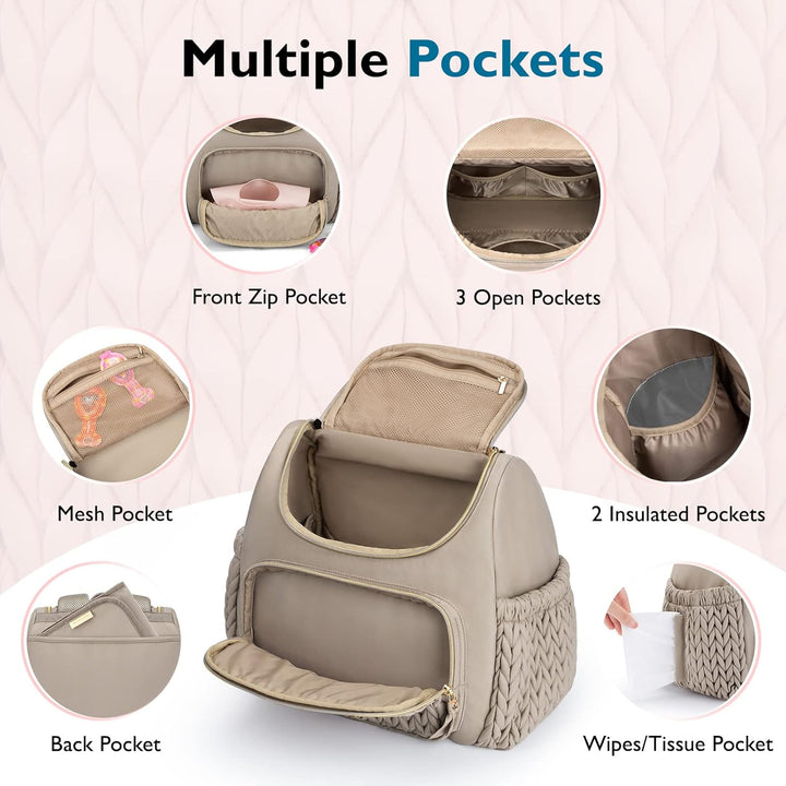 mommore Wickeltasche, kleiner Wickelrucksack, stylischer Baby-Reiserucksack mit isolierten Fächern,