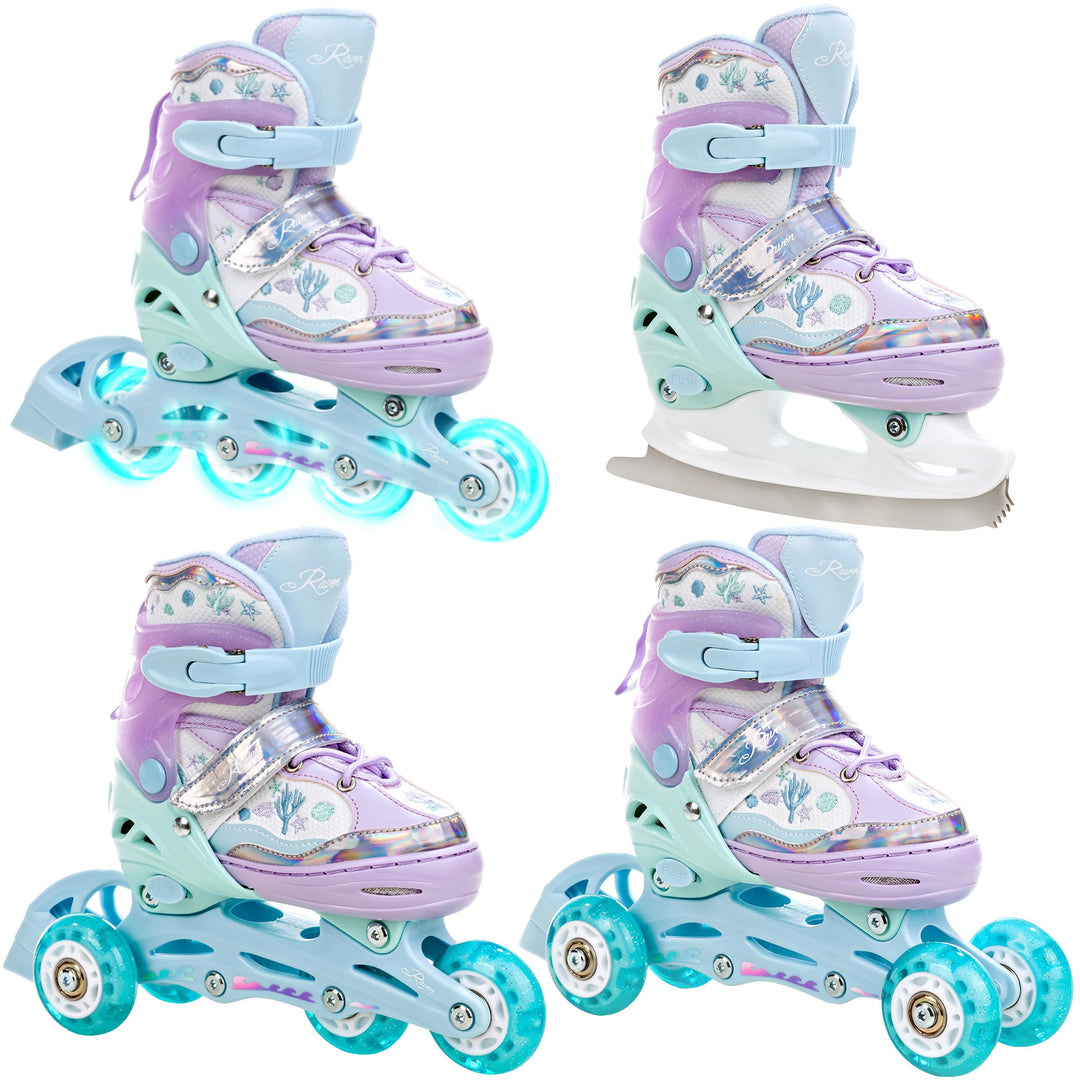 RAVEN 4in1 Inline Skates Triskates Rollschuhe Schlittschuhe Inliner für Kinder Mädchen verstellbar m