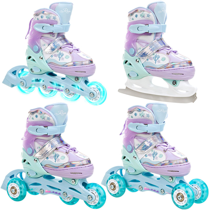 RAVEN 4in1 Inline Skates Triskates Rollschuhe Schlittschuhe Inliner für Kinder Mädchen verstellbar G