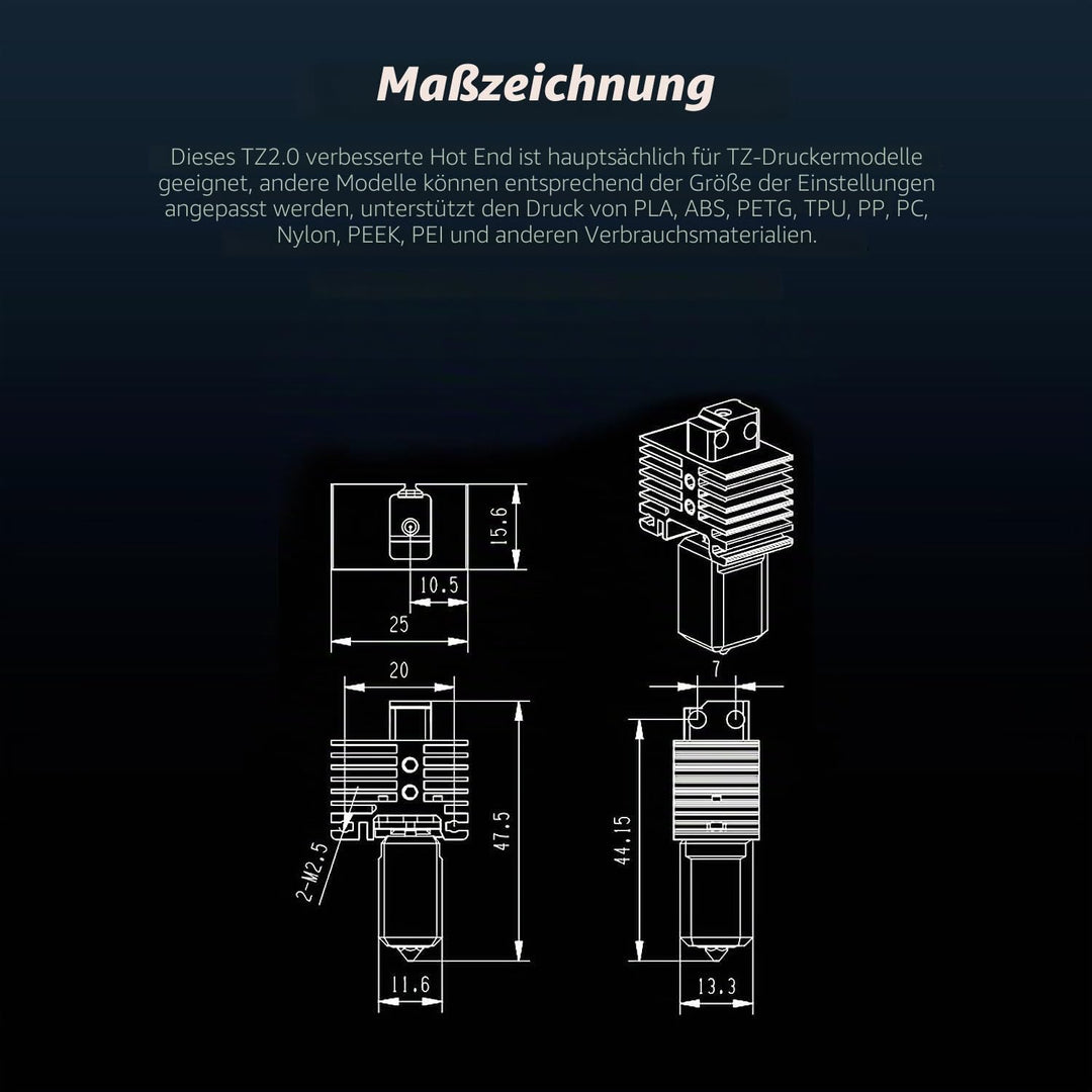 Upgrade TZ2.0 Bimetall Heatbreak Hotend w/überzogener Kupfer Heizblock Silikon Socke Hohe Temperatur