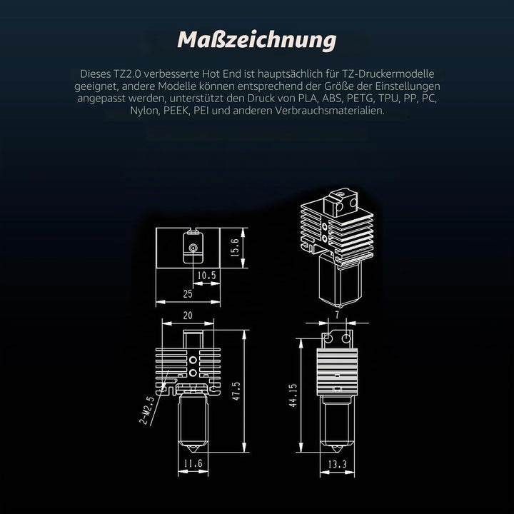 Upgrade TZ2.0 Bimetall Heatbreak Hotend w/überzogener Kupfer Heizblock Silikon Socke Hohe Temperatur