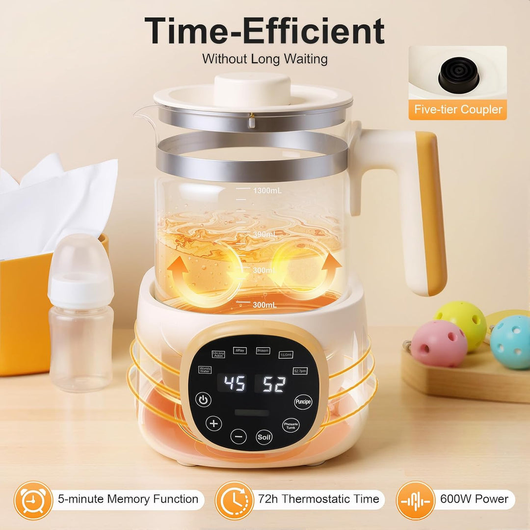 1,3L Flaschenzubereiter für Baby-Flaschenwärmer, Glas Wasserkocher 72 Stunden Thermostat Flaschenvor