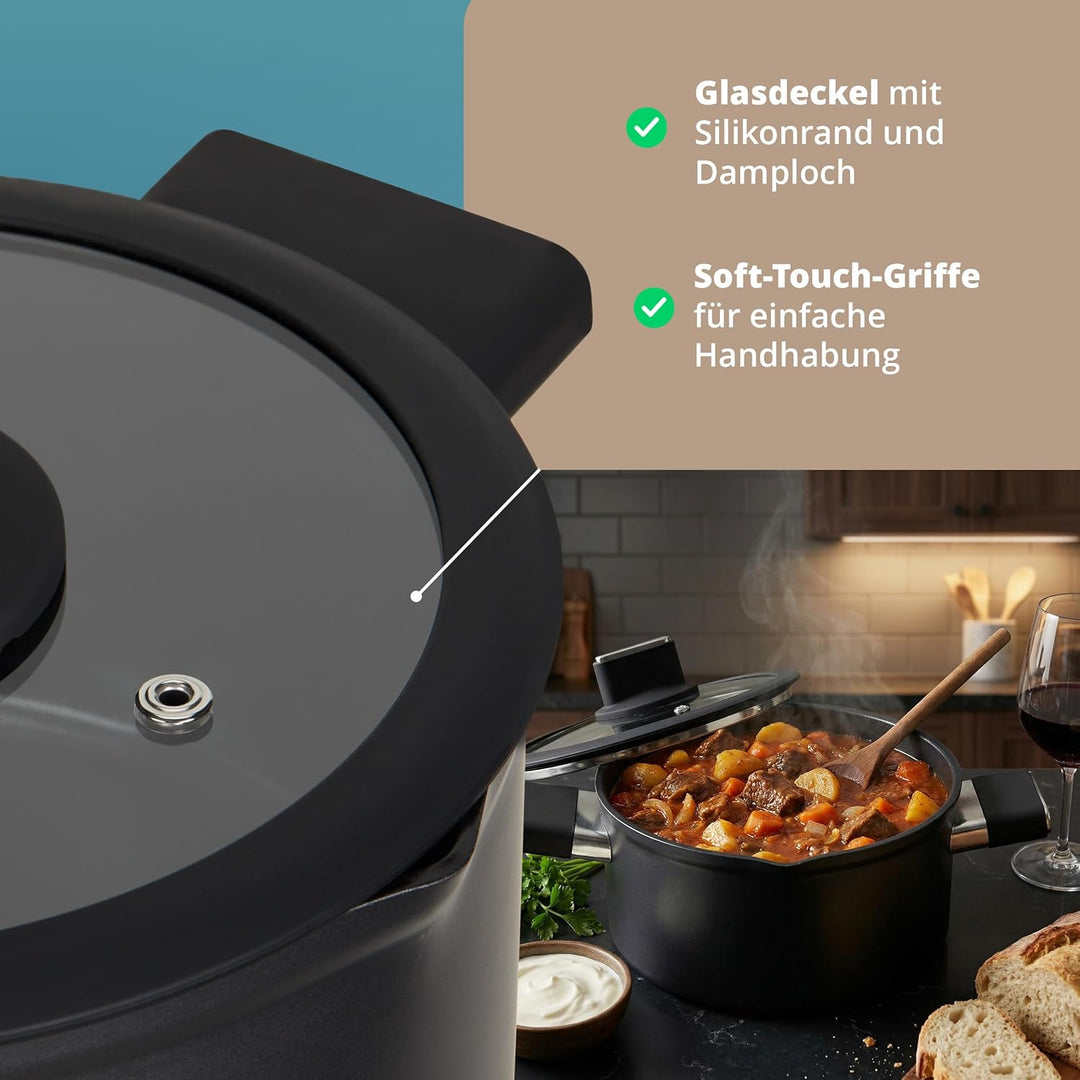 KHG Aluminium Kochtopf 20 cm mit Glasdeckel - ILAG Xeradur 5 Antihaftbeschichtung, Soft-Touch-Griffe