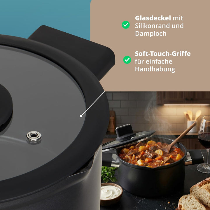 KHG Aluminium Kochtopf 20 cm mit Glasdeckel - ILAG Xeradur 5 Antihaftbeschichtung, Soft-Touch-Griffe