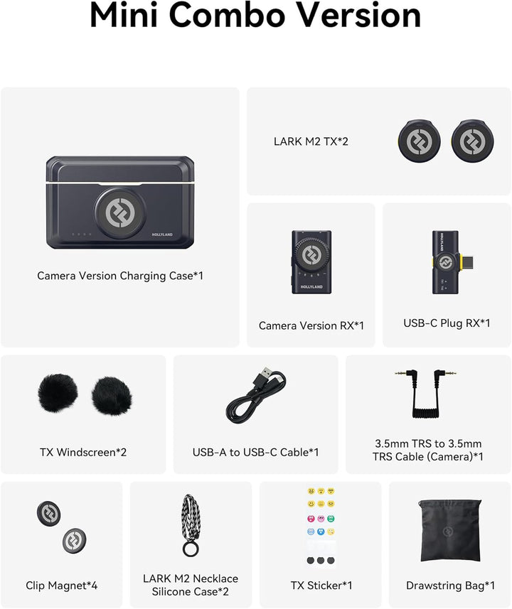 Hollyland Lark M2 Wireless Lavalier Mikrofon für Kamera/PC/iPhone15/16/17& Android-Geräte, 300m Reic