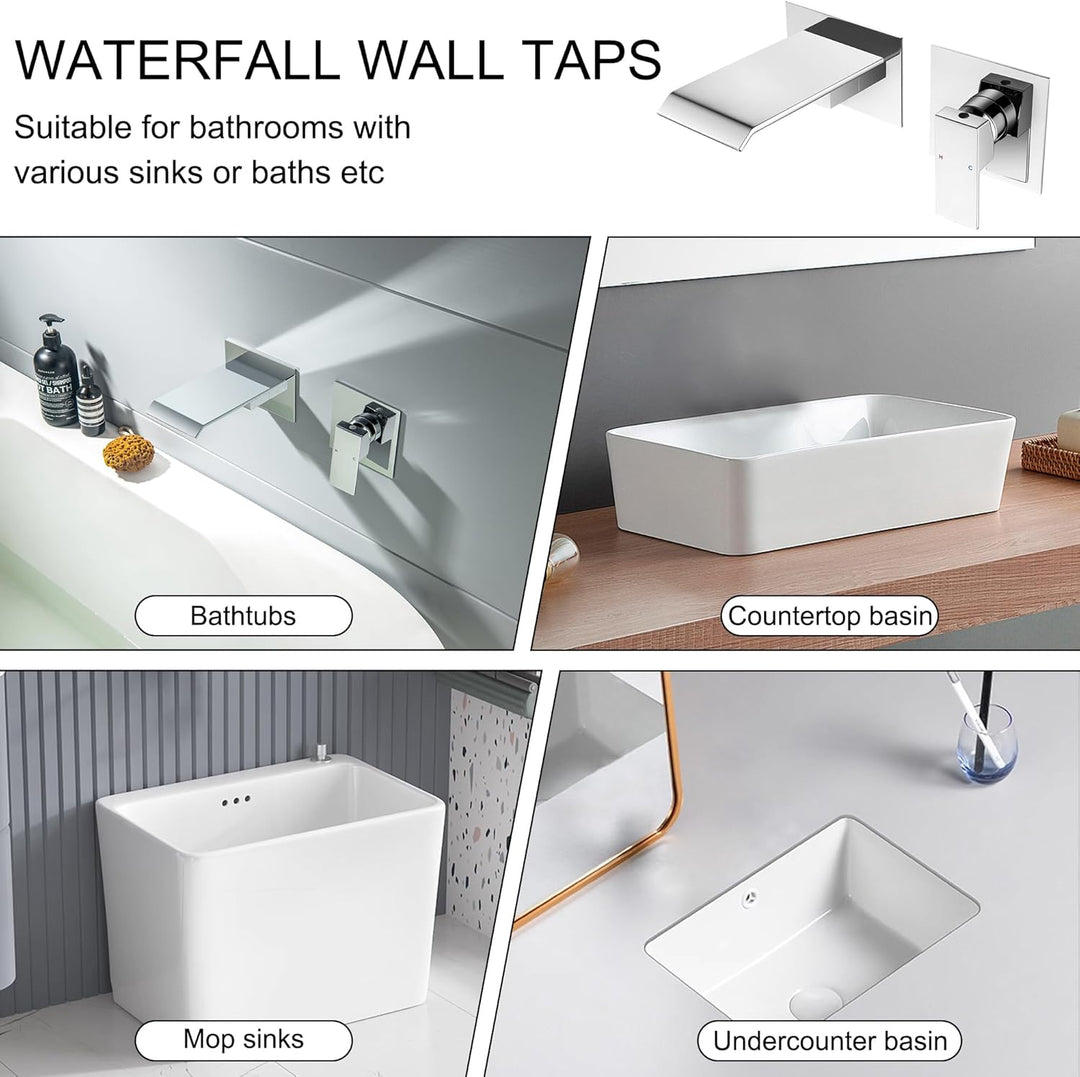 BAITUJIE Unterputz Waschtischarmatur Chrom Armatur Wasserhahn Wasserfall 2 Loch Waschtischarmatur Wa