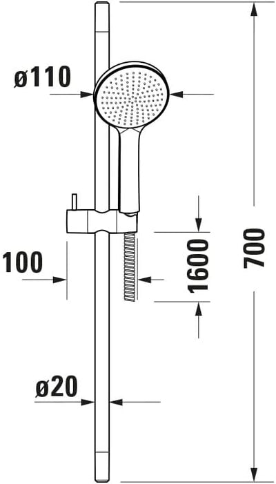 Duravit Universal Duschsystem, Duschset mit Strahlart Rain, Duschstange (700 mm) mit höhenverstellba