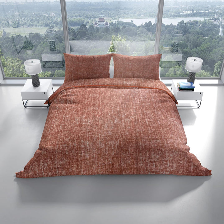 Leonado Vicenti 4tlg. Bettwäsche Microfaser Set 135x200 Apricot Rot Meliertes Einfarbig Bettbezug Ki