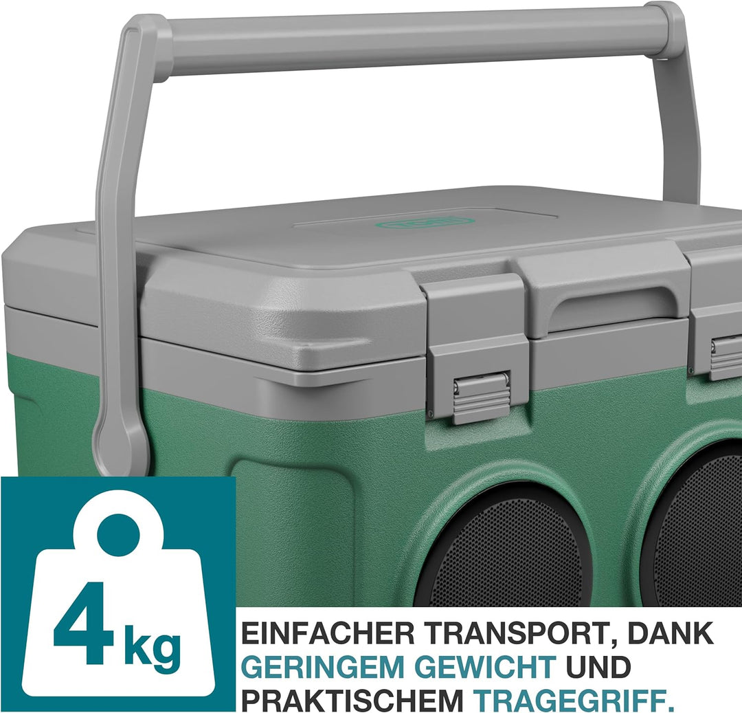 TOM 3in1 Musik Kühlbox 21l zum Kühlen, Warmhalten und Musik hören – mit Bluetooth Lautsprecher – Küh
