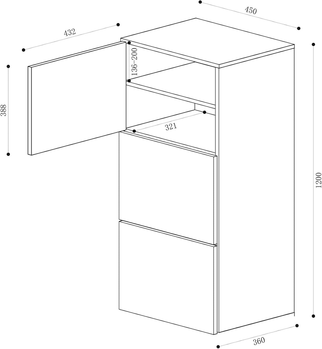 Mai & Mai Schuhschrank Schuhkommode mit 3 Schränken BTH: 45x36x120 cm Schuhregal Möbel in Weiss matt