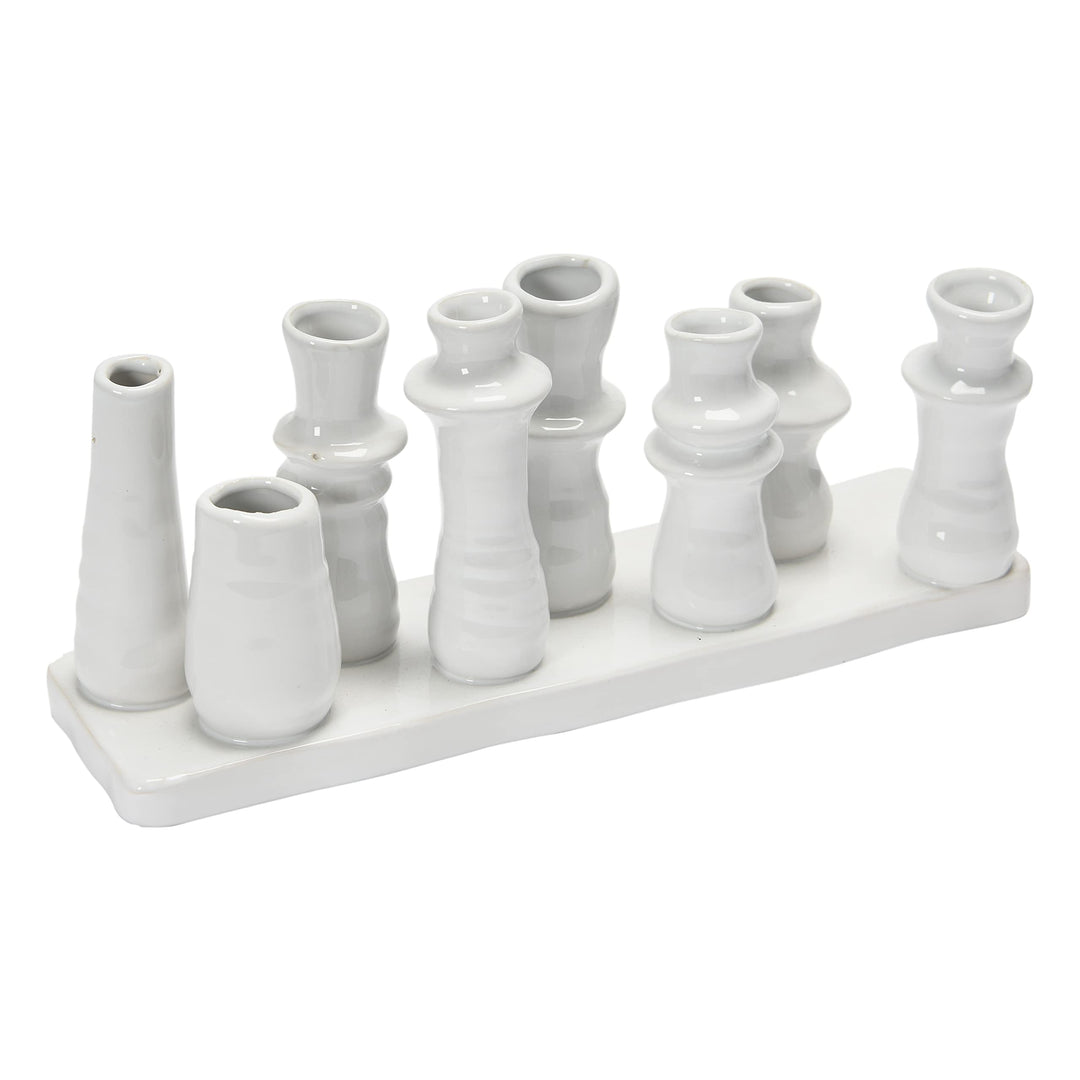 Bloomingville Steingut, mit 8 Fächern Vase, Weiss, 11" L x 3" W x 5" H