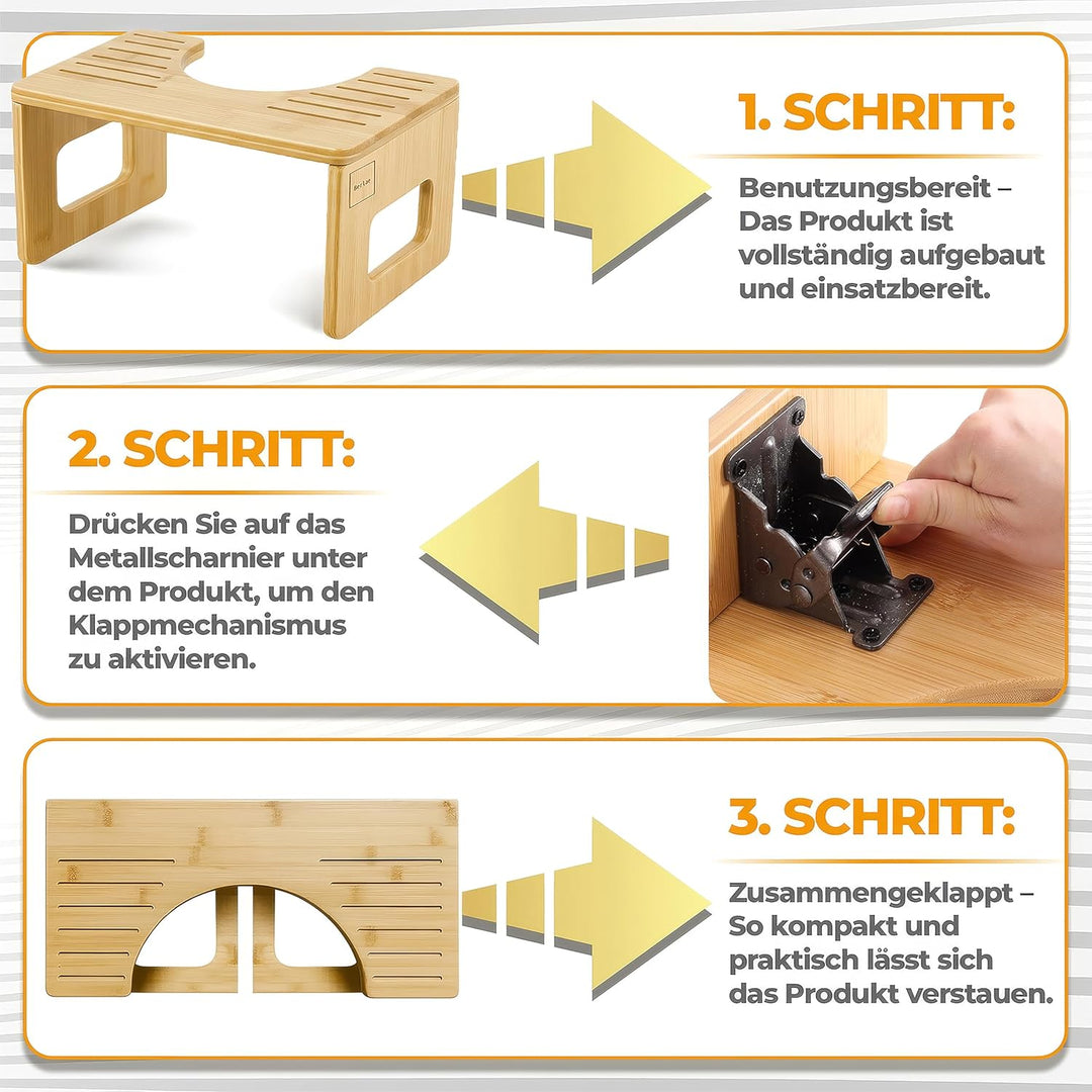Natur-Bambus Toilettenhocker Erwachsene – Klohocker Klappbar, rutschfest & Langlebig, Faltbarer Kack