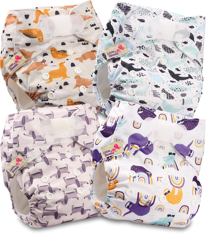 Littles and Bloomz FLV2-0401Wiederverwendbare Stoffwindel, Standard-Klettverschluss, 4 Windeln 0401
