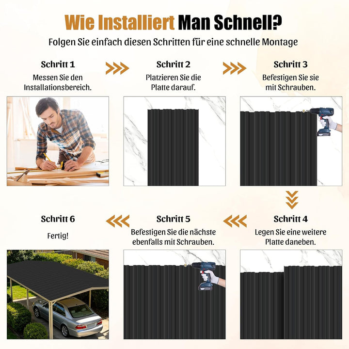 26 Stück Profilblech Verzinkter Stahl – 12 m² Dachblech Set mit Schrauben, UV-beständig, Winterfest