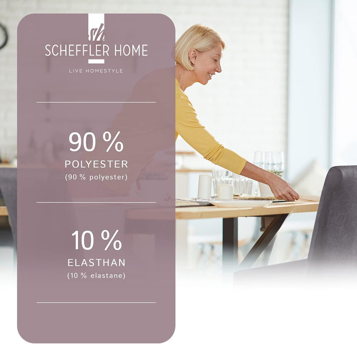 SCHEFFLER-Home Stuhlhussen 2er Set Leon Taupe/elastische Wildleder Hussen für Stühle/Robustes Freisc