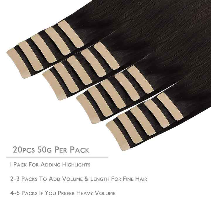 WENNALIFE Tape Extensions Echthaar, 20pcs 40g 30cm 12 Zoll Dunkel Braun Remy Invisible Tape Extensio