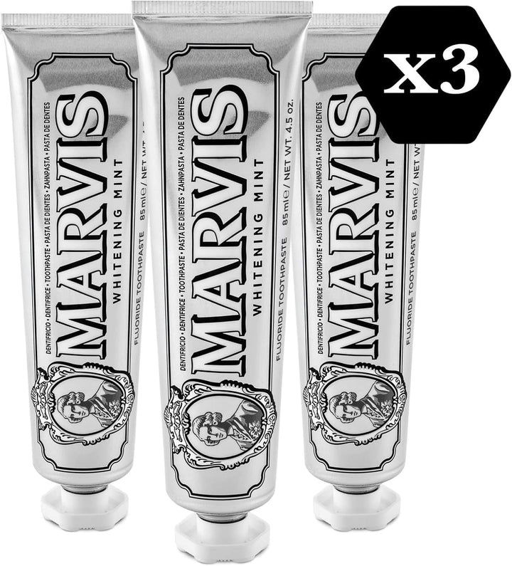 Marvis Whitening Mint Zahnpasta, 3 × 85 ml, Whitening Zahnpasta fördert eine natürliche Zahnaufhellu
