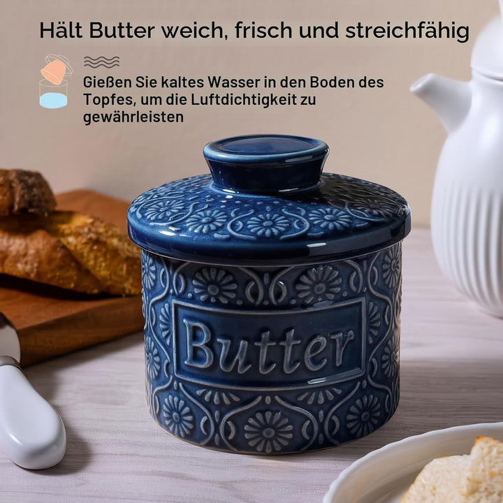 Keramik Butterdose, französische Butterdose, keramische butterglocke mit Deckel, butterdose wasserge