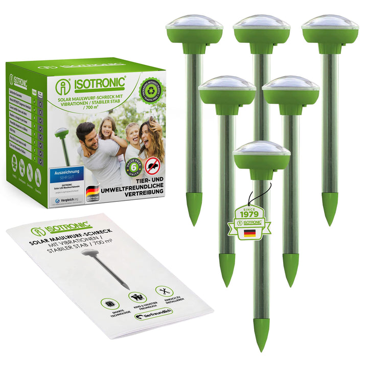 ISOTRONIC Solar Maulwurfschreck 6er Set Wühlmausfrei Wühlmausschreck Wühlmausvertreiber Wühltierfrei