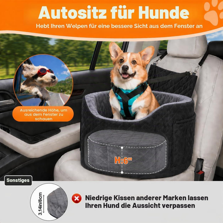 Hundeautositz für kleine Hunde – Schwarzer Booster Autositz mit 28D Memory Foam, Rutschfester Wasser