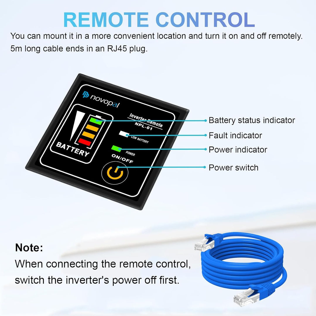 NOVOPAL 2500W KFZ Reiner Sinus Spannungswandler - Auto Wechselrichter 12V auf 230V Umwandler - Inver