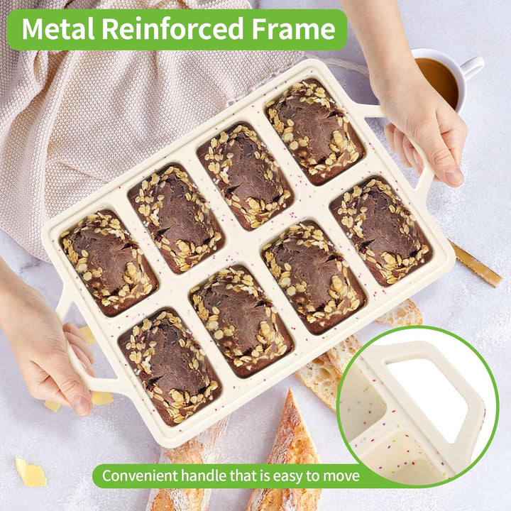 Mini Silikon Brötchen Backform, 2 Stück Kleine Kastenform Brot mit 8 Mulden, Mini Silikon Brotbackfo