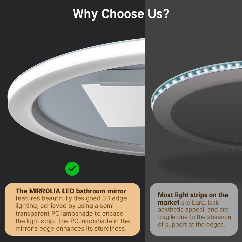 70cm Round led Bathroom Mirror with Lights 3D Backlit Mirror 3 Color Temperatures Anti-Fog Adjustabl