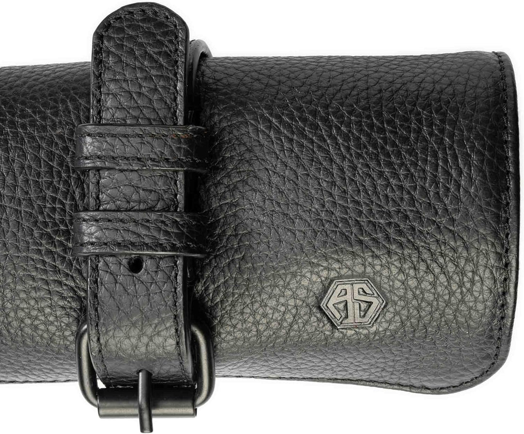 Angus Stoke Messertasche schwarz aus Büffelleder für Kochmesser, 7-Fach Messerrolltasche mit Extra-F