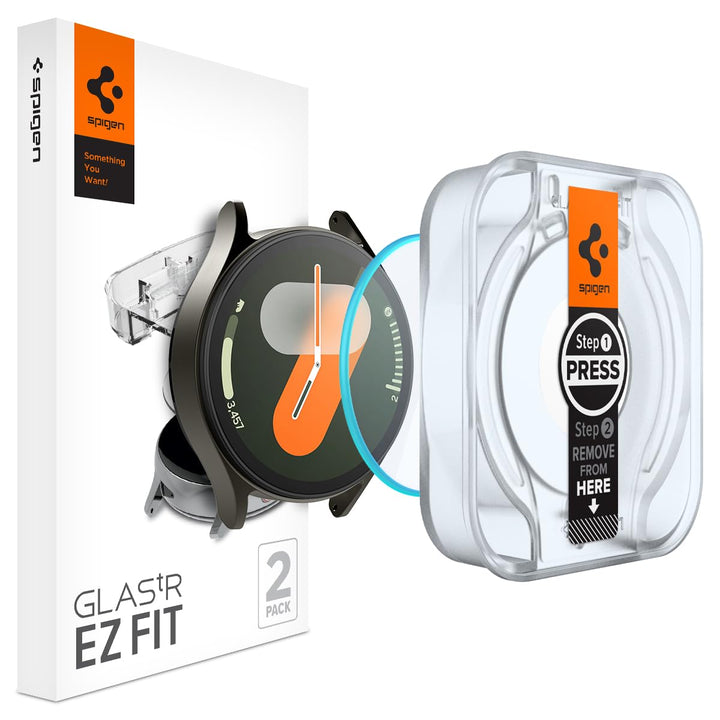 Spigen Glas.tR EZ Fit Schutzfolie kompatibel mit Samsung Galaxy Watch 7 40mm, 2 Stück, Nicht hüllenf