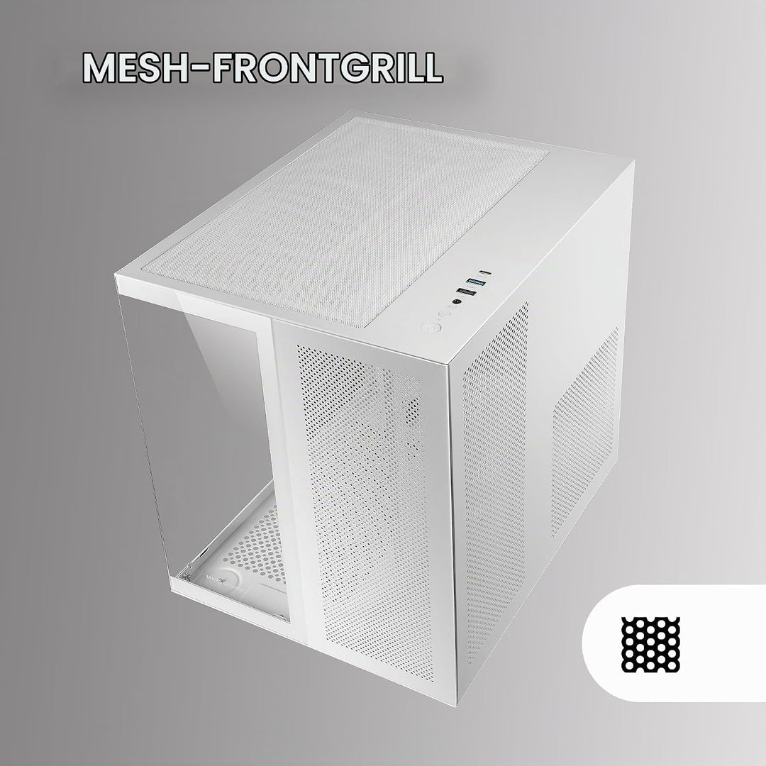 Mars Gaming MC-NOVAM Weiss, Custom MicroATX Compact Gehäuse, Dual Window Durchgehend Gehärtetes Glas