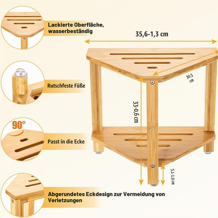 Bambus Eckregal, 2 Stufe Eck-Ablage für Badezimmer, Dusche &amp; Küche, Natürliches Holz-Eckregal mit Ru