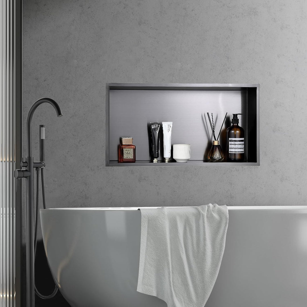 ROVOGO 60 x 30 x 10 cm Nano Schwarz Wandnische Dusche Edelstahl, Eingebettete Duschnische Einzelrega