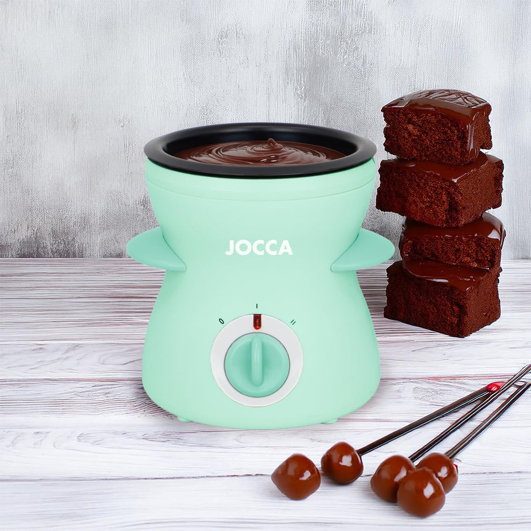 Jocca Fonduemaschine 350ML | Schokoladen- und Käsefondue | 25W | Antihaftbeschichtung | Mit 4 Gabeln