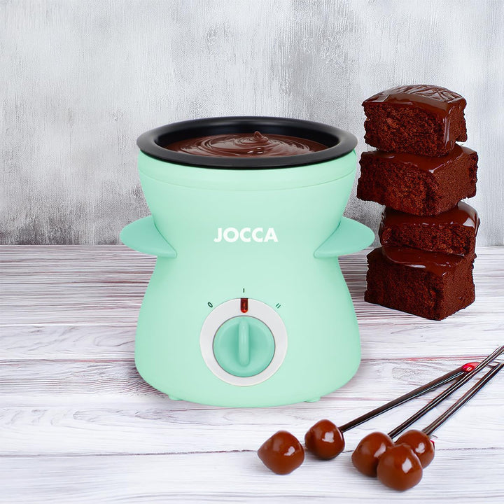 Jocca Fonduemaschine 350ML | Schokoladen- und Käsefondue | 25W | Antihaftbeschichtung | Mit 4 Gabeln