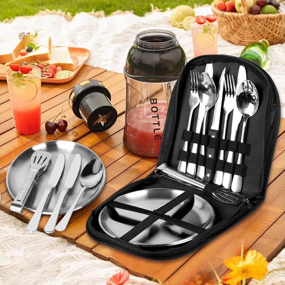 Camping Portable Edelstahl Besteck Set Travel Camping Geschirr Set Camping Cutlery Set 2 Personen Re