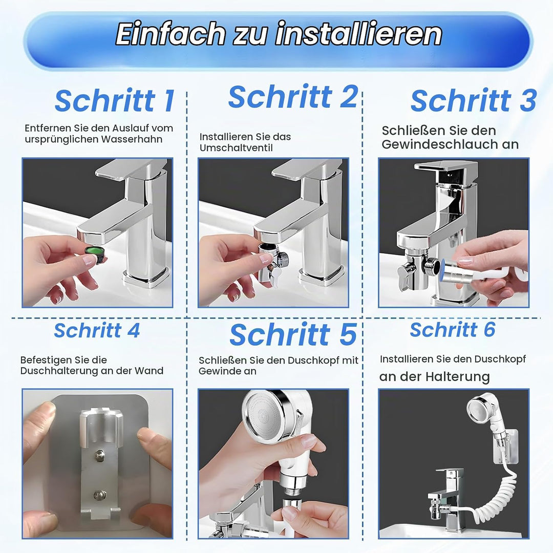 Handbrause für Waschbecken Set, Waschbeckenbrause mit Schlauch 1.5M, Duschkopfhalter und Wasserhahns
