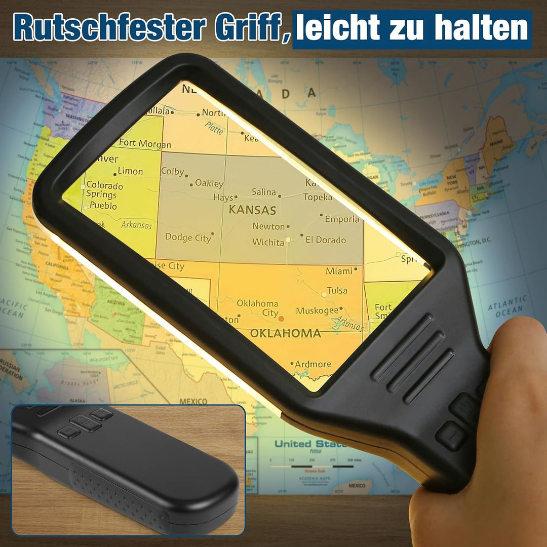 15-fache Leselupe mit Licht, GrossE Optisches Glas Handlupe, 3 Farbmodi, Led dimmbare beleuchtete Lu