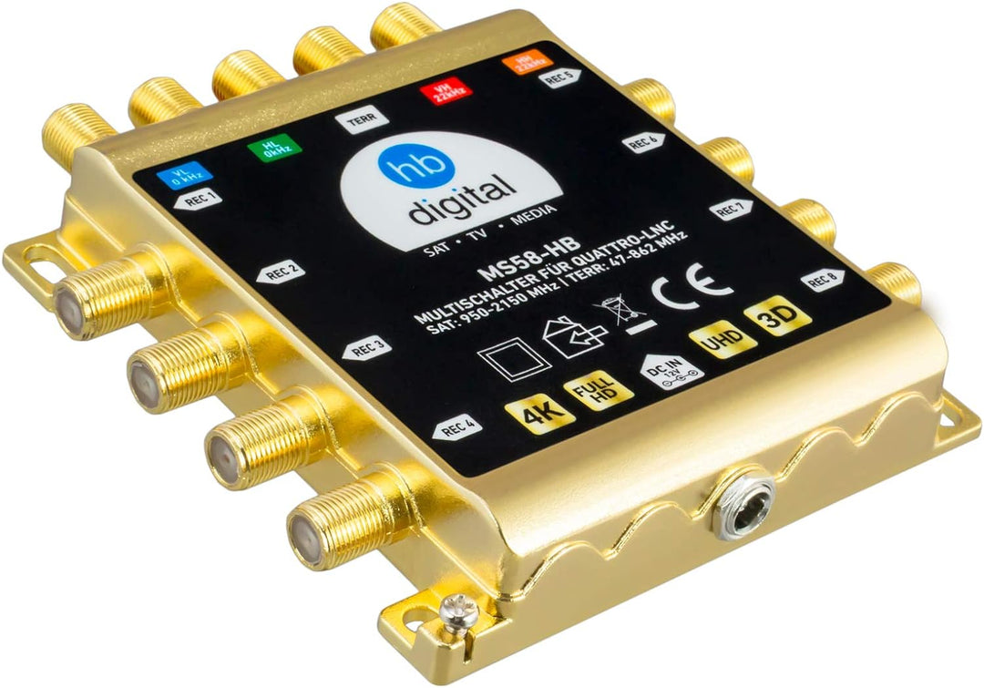 HB-DIGITAL DVB-S/S2 Multischalter 5/8 | Multiswitch Verteiler für 1 SAT, 8 Teilnehmer/Satelliten Rec