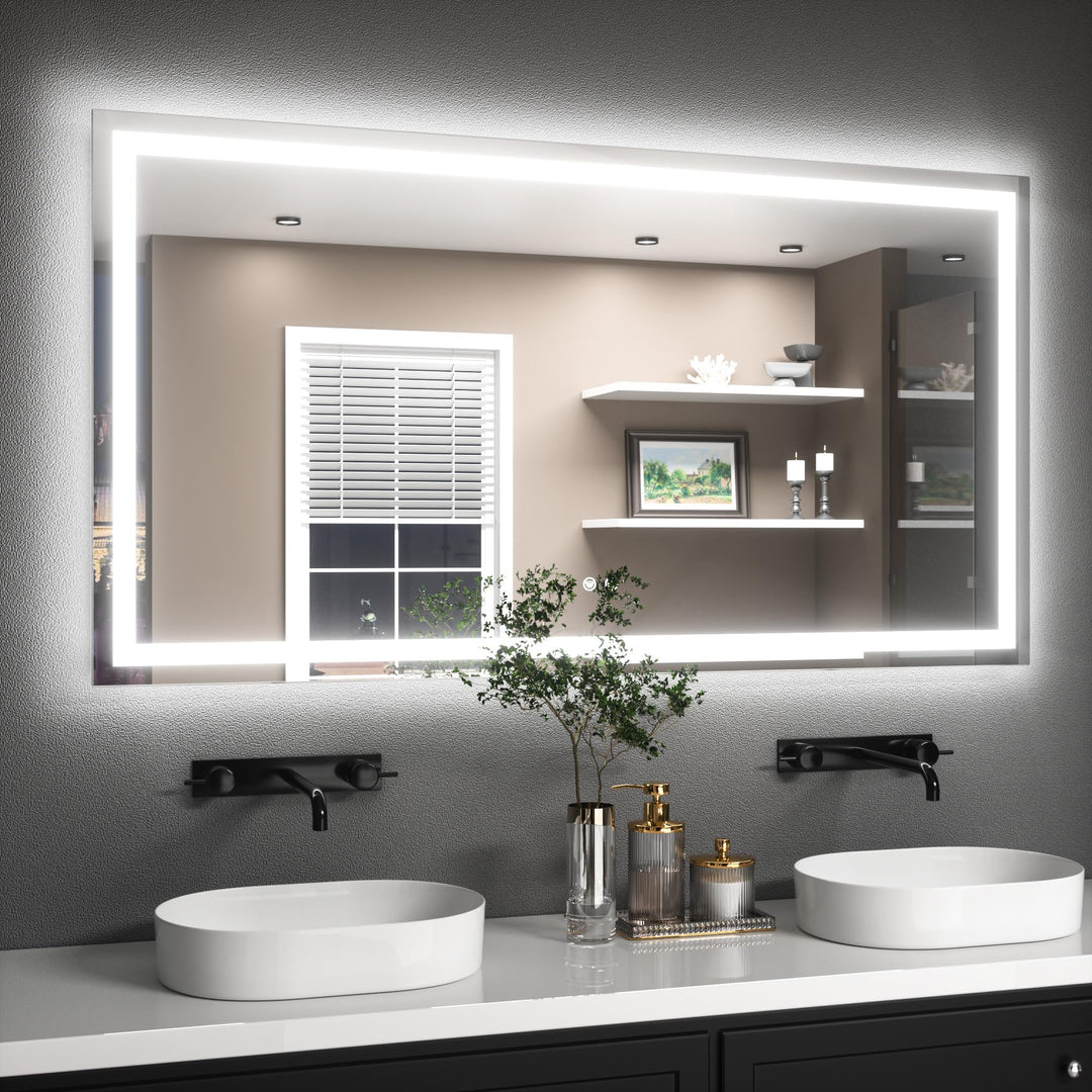 TETOTE Badspiegel mit Beleuchtung Beschlagfrei 150x80cm, Badezimmerspiegel Beleuchtet Badezimmer Wan