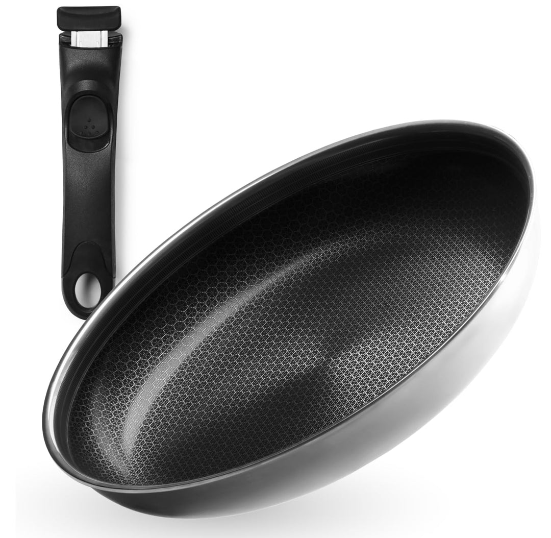 Onyx Cookware Bratpfanne 24 cm Mit Abnehmbarem Griff | Platzsparende Beschichtete Pfanne Induktion |