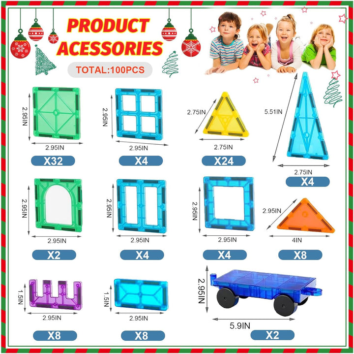 100PCS Magnetische Bausteine mit 2 Autos Magnetbausteine Kinder Magnetspiel Montessori Magnet Bauste