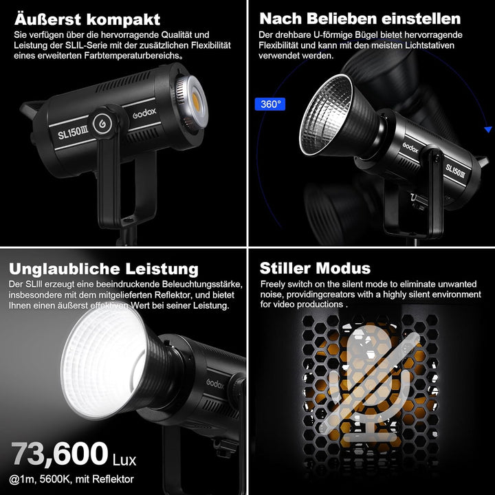 GODOX SL150III LED VideoLeuchte Zwillingsleuchten Set Videolicht mit Original Fernbedienung und Bowe