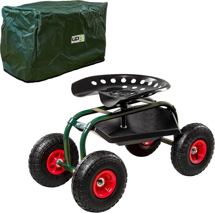 UPP Rollsitz Outdoor Deluxe - mit Schutzhülle | Gartenhocker,Gartensitz aus Stahl - breite Gummireif