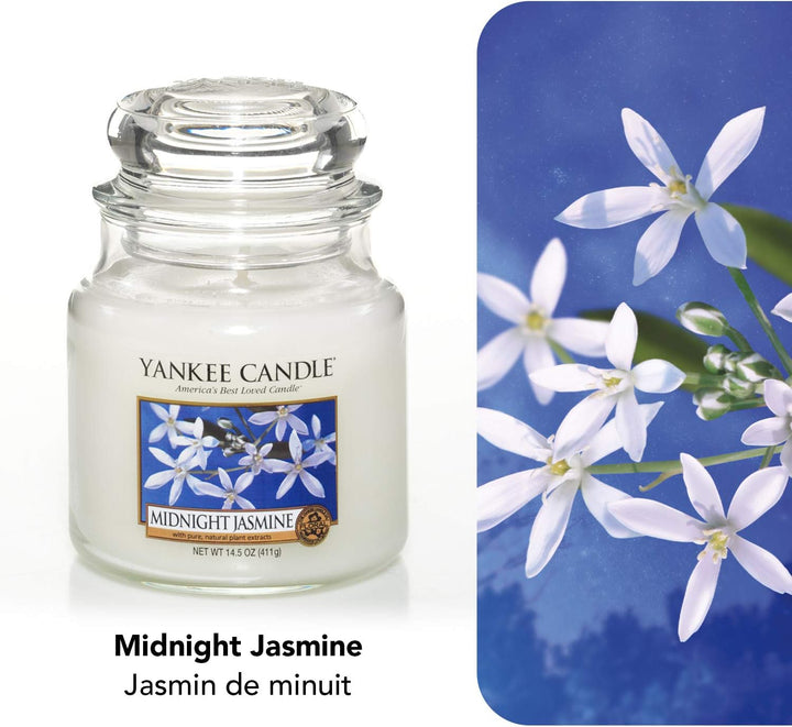 Yankee Candle Duftkerze im Glas (mittelgross) | Midnight Jasmine | Brenndauer bis zu 75 Stunden Midn