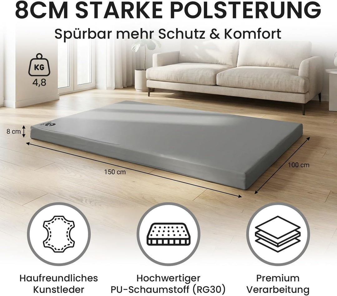 Jeflex - Weichbodenmatte &amp; Turnmatte 150 x 100 x 8 cm MADE IN GERMANY/Gymnastikmatte tragbar/platzsp